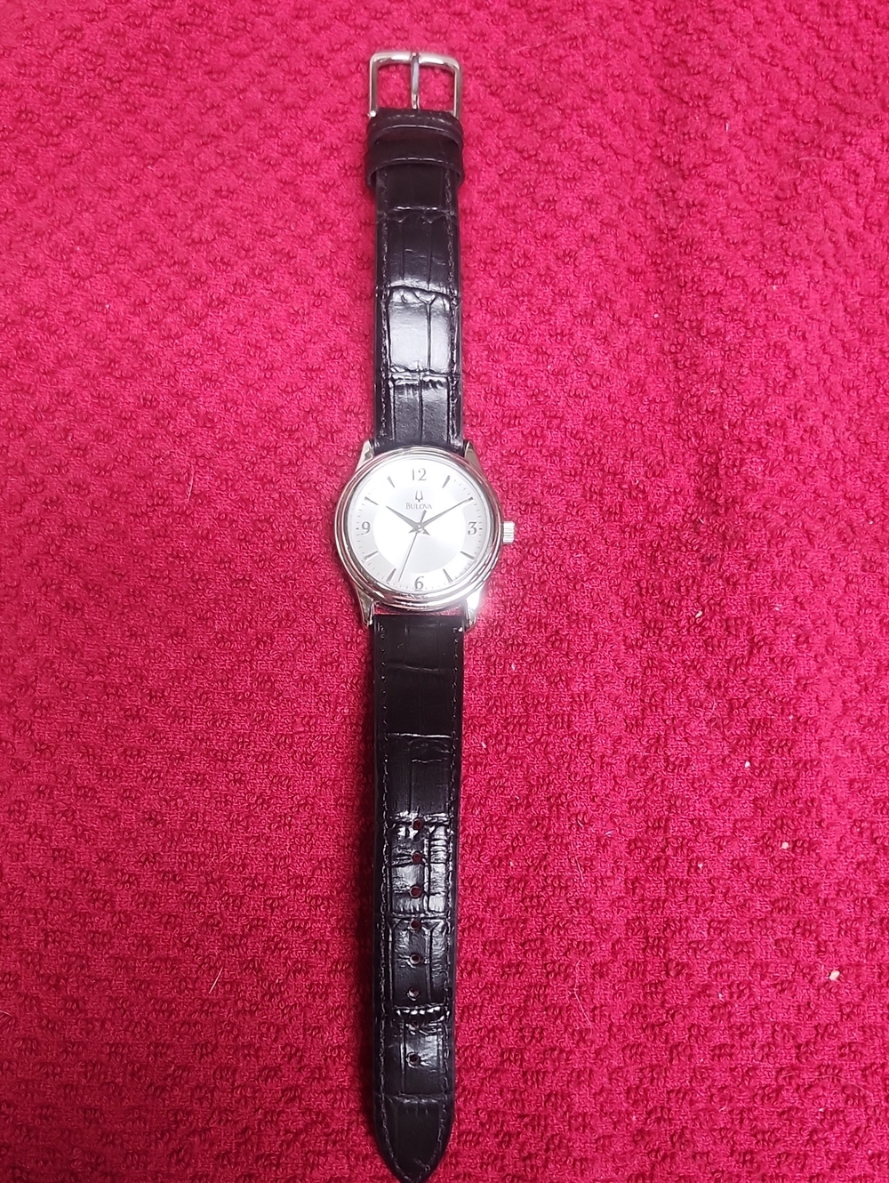 Bulova Classic Womens/Men’s Black Leather Strap Watch with Silver Dial Nwt